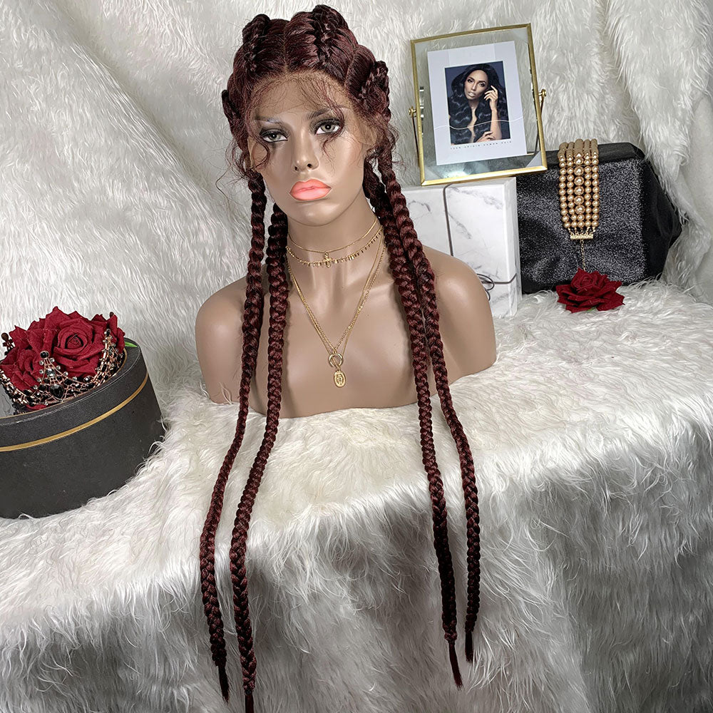 Braided Lace Front Wig African Glueless Box Braids Wig Women Tresse Cornrow Synthetic Lace Braided Wig