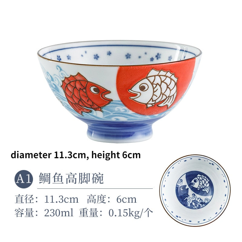 Cartoon Ceramic Bowl Underglaze Japanese Ceramic Rice Bowl Tableware Ceramic Mixing Bowl