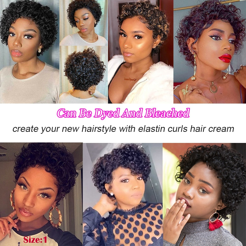 Pixie Cut Wig Human Hair Short Cheap Wig Full Machine Glueless Curly Wig