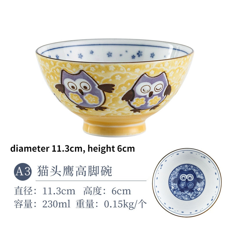 Cartoon Ceramic Bowl Underglaze Japanese Ceramic Rice Bowl Tableware Ceramic Mixing Bowl