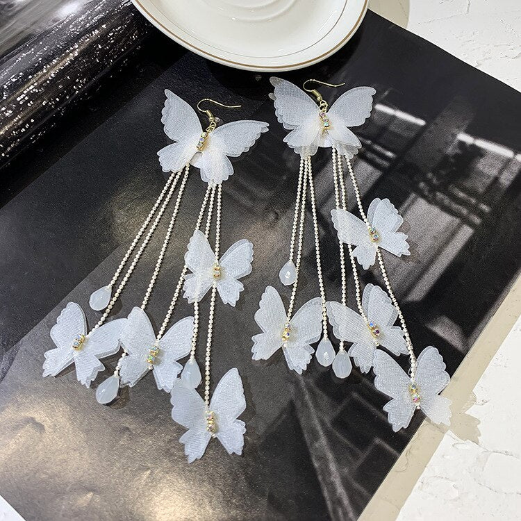 Long Tassel Transparent Yarn Blue Purple Butterfly Earring Drop Earring For Women Girl Party Hot Jewelry
