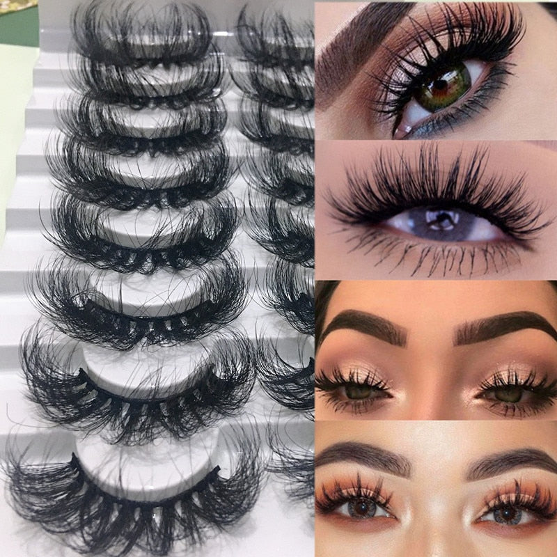 8pairs eyelashes fake lashes long eyelash 25mm mink lashes fluffy dramatic false eyelashes