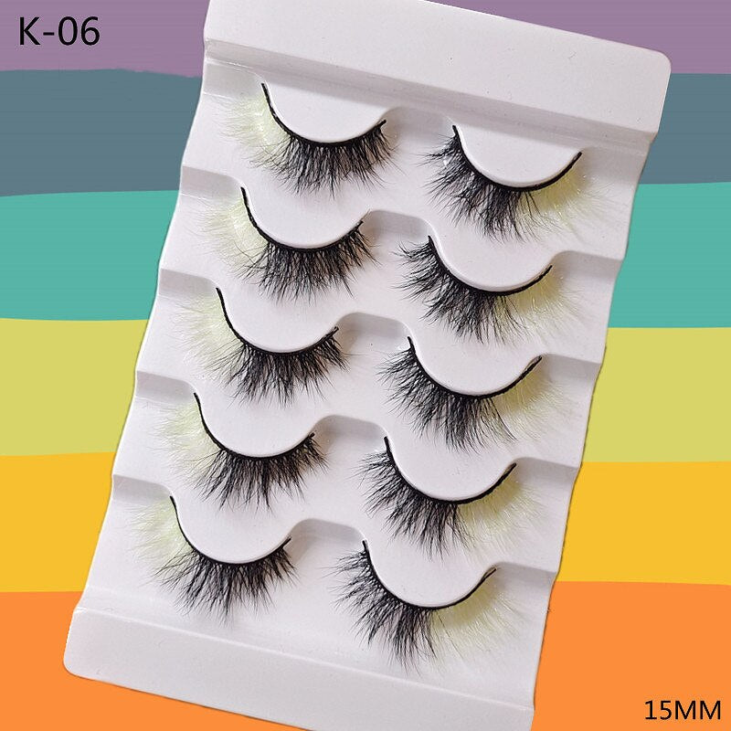 5 Pairs Red Green Yellow Pink Colored Eyelashes for Wholesale Colorful Faux Lashes in Bulk with butterfly and flowers ombre