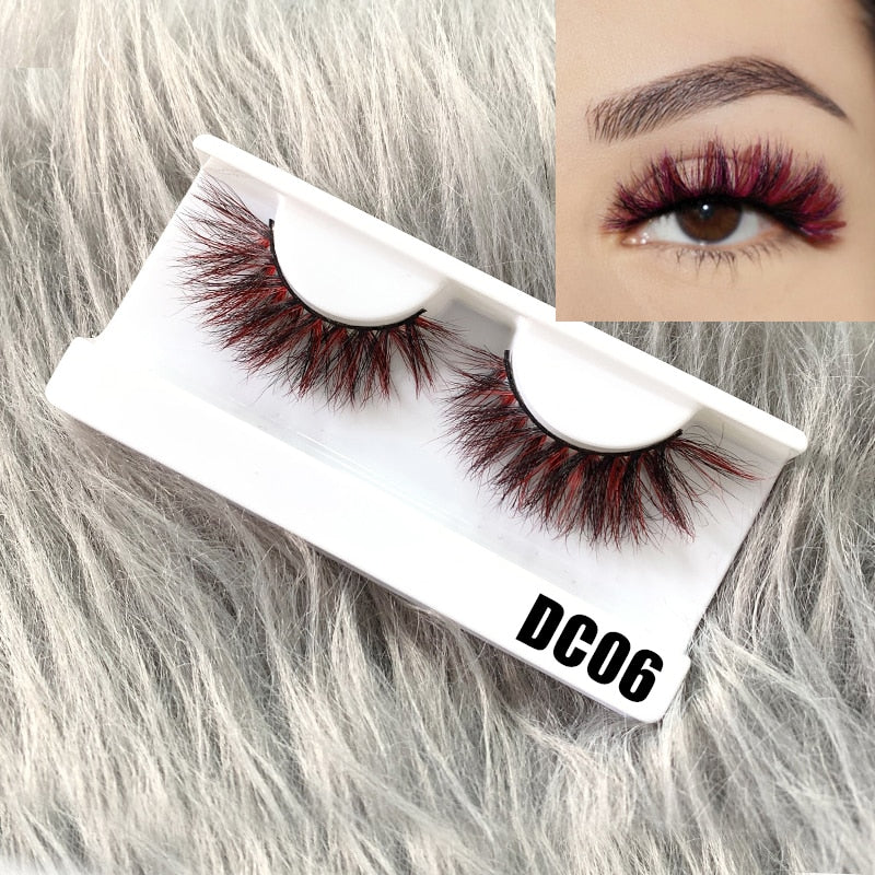 3D Fluffy Colored Eye Lashes Natural Dramtic Red Yellow Purple White Cosplay Eye Lash Reusable Eyelashes
