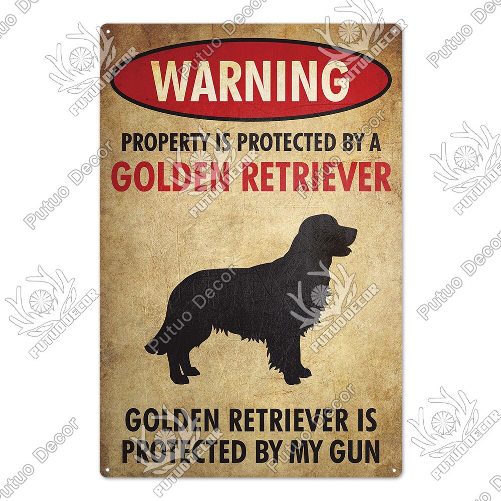Putuo Decor Dog Warning Vintage Tin Sign Metal Sign Lover Protected Pet Sign Wall Decor Farm Home Kennel Doghouse Decoration