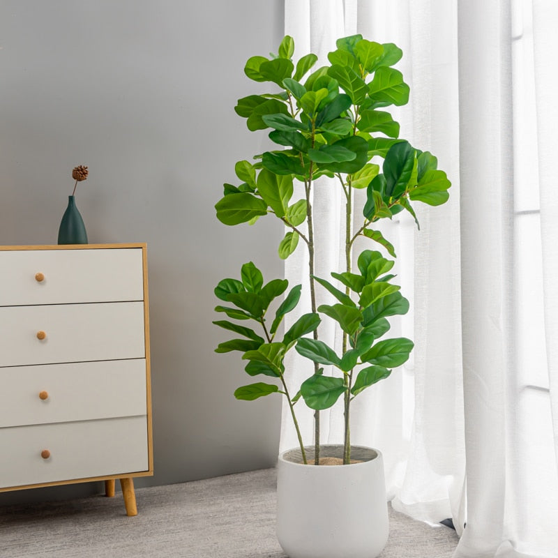 122cm Tropical Tree Large Artificial Ficus Plants Branches Plastic Fake Leafs Green Banyan Tree For Home Garden Room Shop Decor