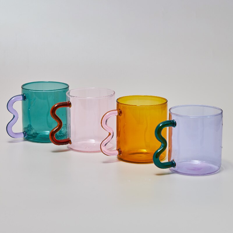 Colored Glass Cups Colorful Waved Ear Glass Mug Handmade Simple Wave Coffee Cup