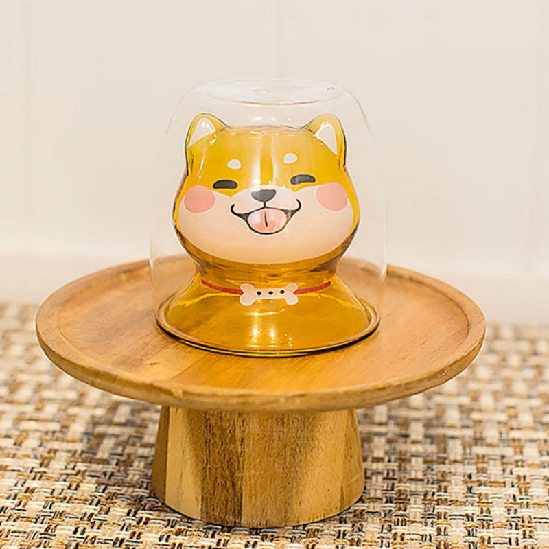 Shiba Inu Cup Heat-resistant Double Glass of Borosilicate Green Breakfast Milk Cup 220ml
