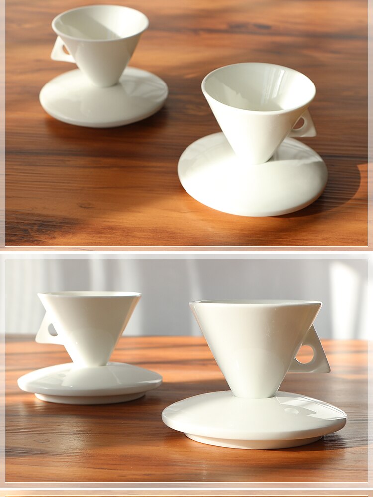 Conical Ceramic Coffee Cup Drip Type Milk Mug Pure White Pointed Cups Saucer Bone Porcelain Cups Couple 70ml