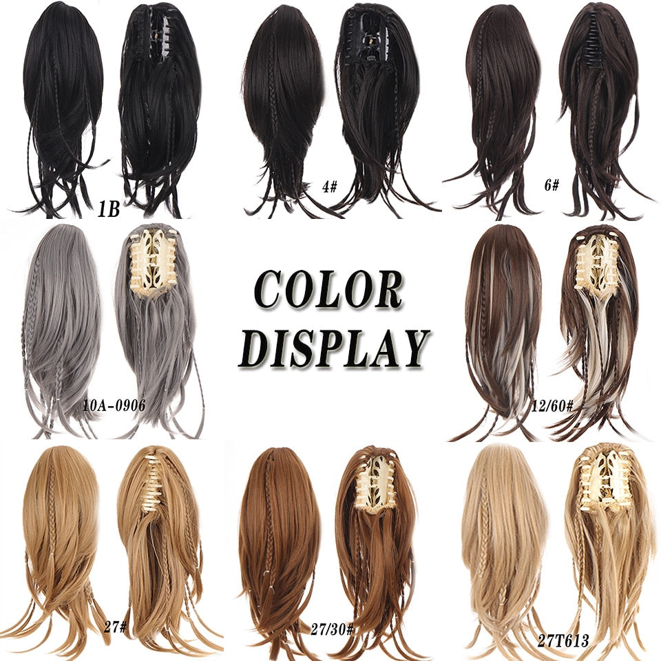 Synthetic Braids Ponytail 12 Claw Clip On Hair Extension Long Straight Pony Tail Fake Hair For Women Hairpieces Black Brown