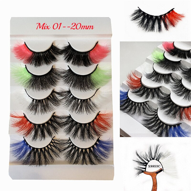 Rainbow Colored Lashes 3D Mink Lashes Ombre Dramatic Colorful Natural Eyelashes Extension Make up Fake Eyelashes
