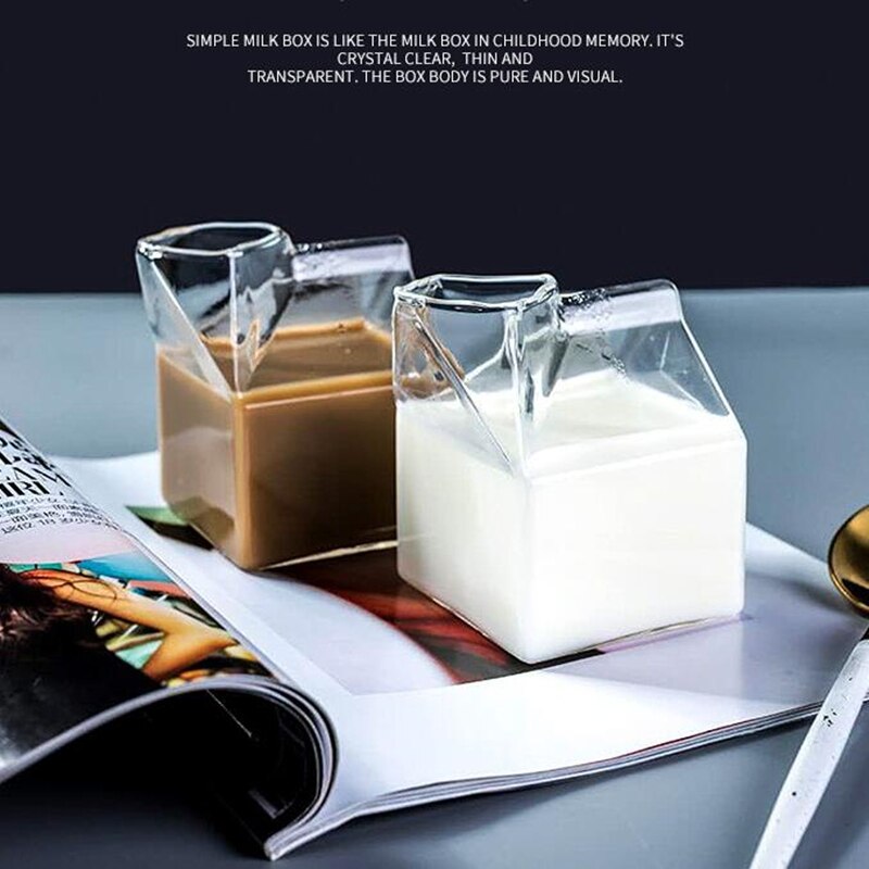 Japanese Style Glass Cup Square Milk Box Microwave Oven Can Heat Creative Home Kitchen Tableware Supplies