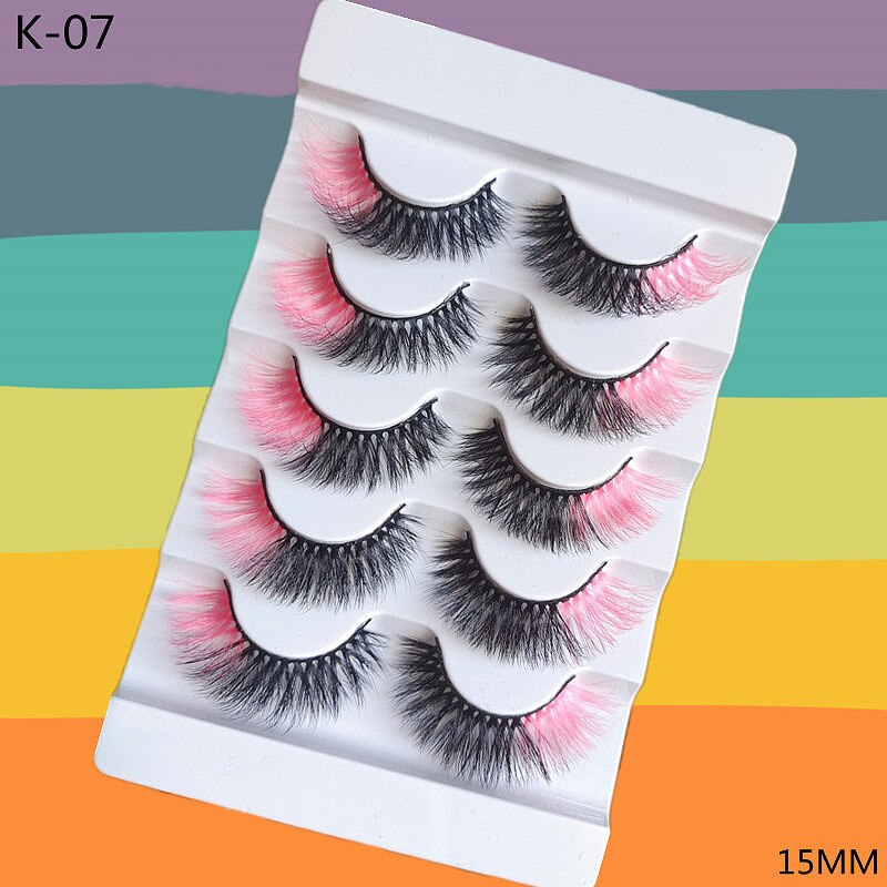 5 Pairs Red Green Yellow Pink Colored Eyelashes for Wholesale Colorful Faux Lashes in Bulk with butterfly and flowers ombre