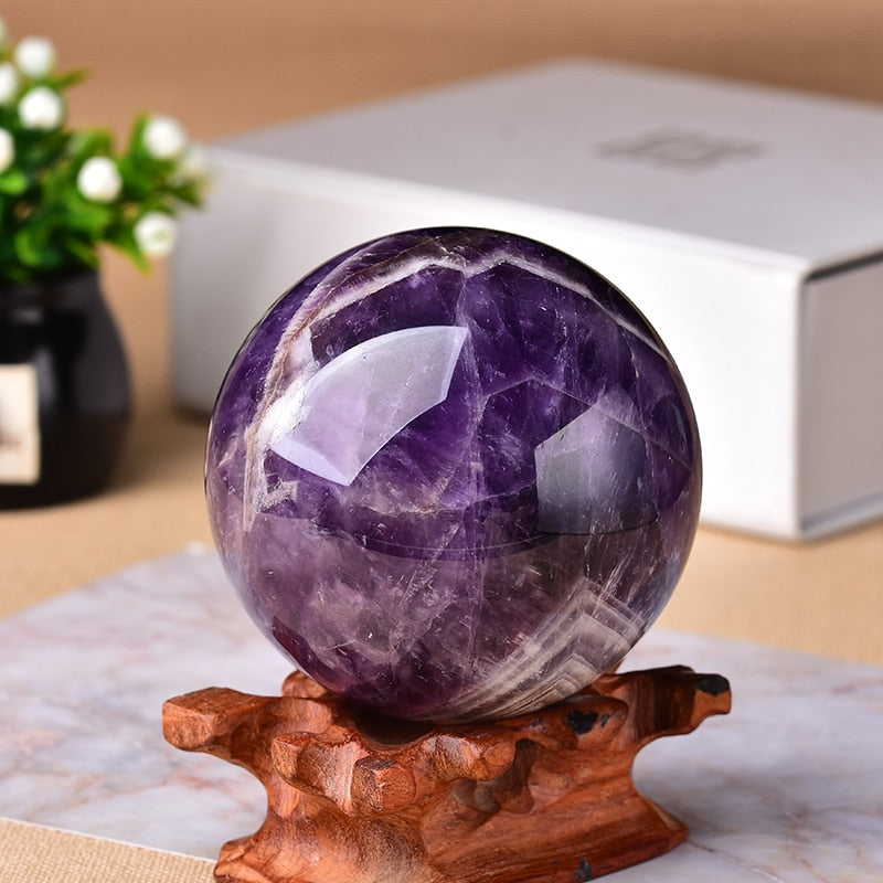 1PC Natural Dream Amethyst Ball Polished Globe Massaging Ball Reiki Healing Stone Home Decoration
