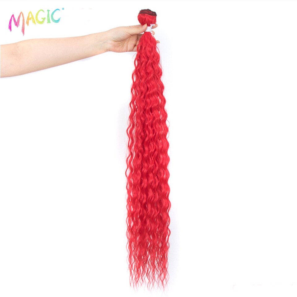 MAGIC Deep Curly Synthetic Hair Weave Deep Wave Hair Bundles 28 & 30 & 32 Inches Ombre Color Two Tone Curly Hair Extension 120g