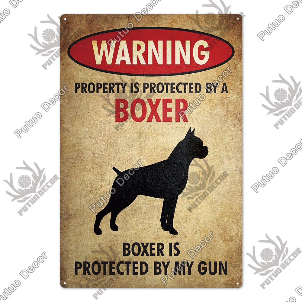 Putuo Decor Dog Warning Vintage Tin Sign Metal Sign Lover Protected Pet Sign Wall Decor Farm Home Kennel Doghouse Decoration