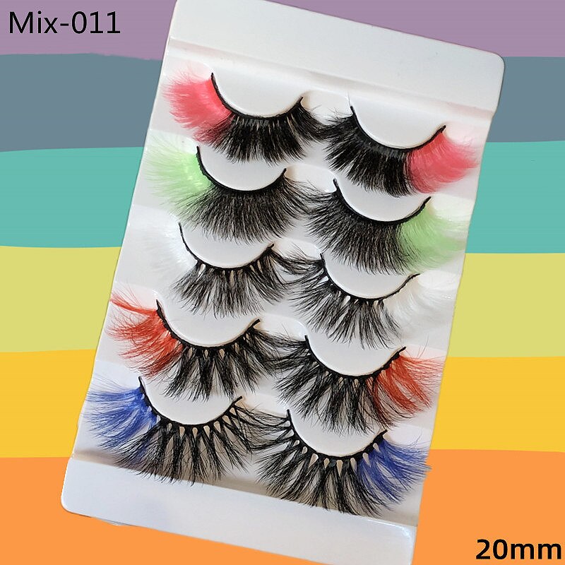 5 Pairs Red Green Yellow Pink Colored Eyelashes for Wholesale Colorful Faux Lashes in Bulk with butterfly and flowers ombre