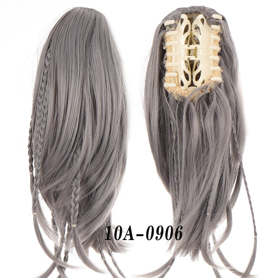 Synthetic Braids Ponytail 12 Claw Clip On Hair Extension Long Straight Pony Tail Fake Hair For Women Hairpieces Black Brown