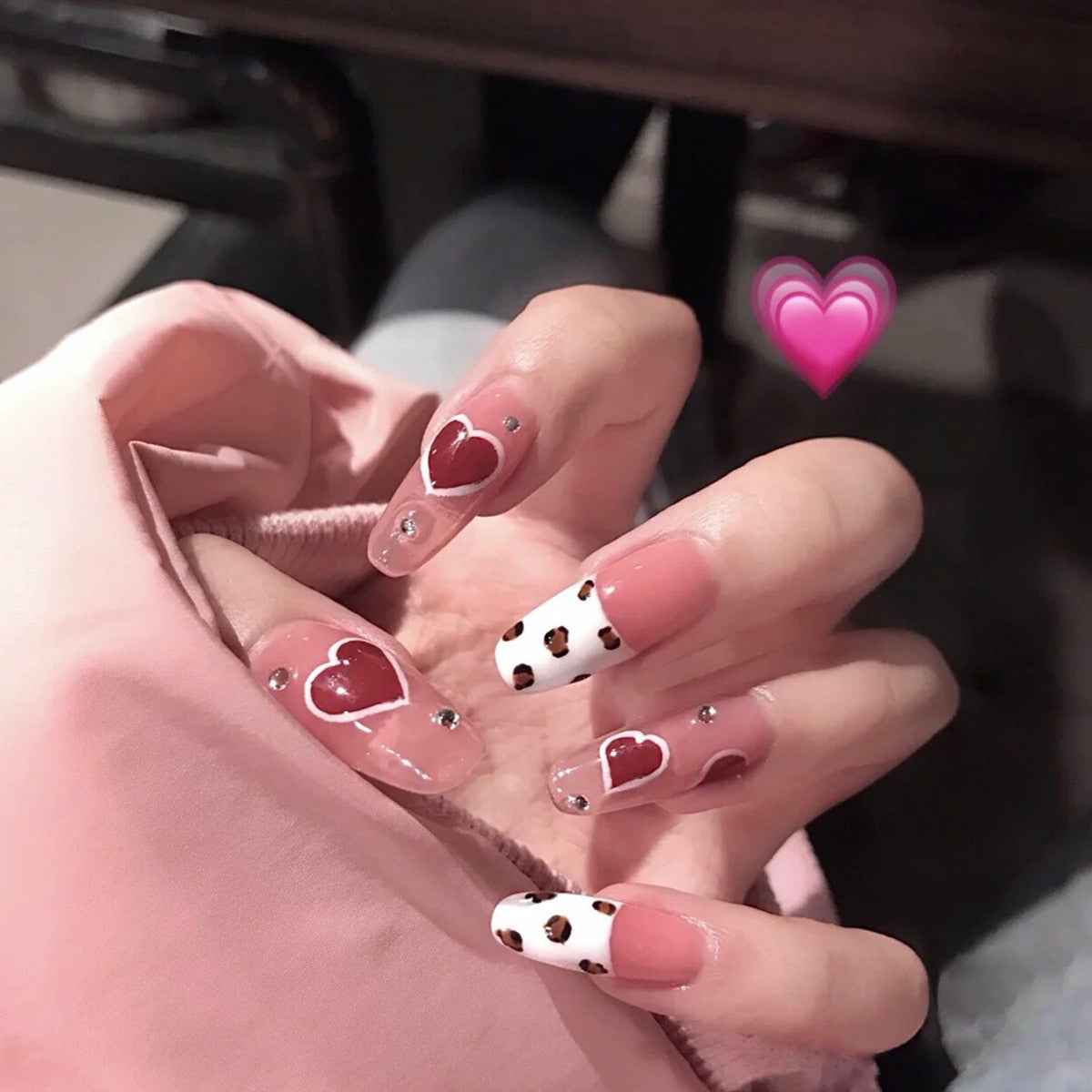 24 Pcs French Ballet Coffin UV Plastic Fake Nails Bow Love Leopard Press On Nail Tips Cartoon Flowers Nail Art Tools Manicure