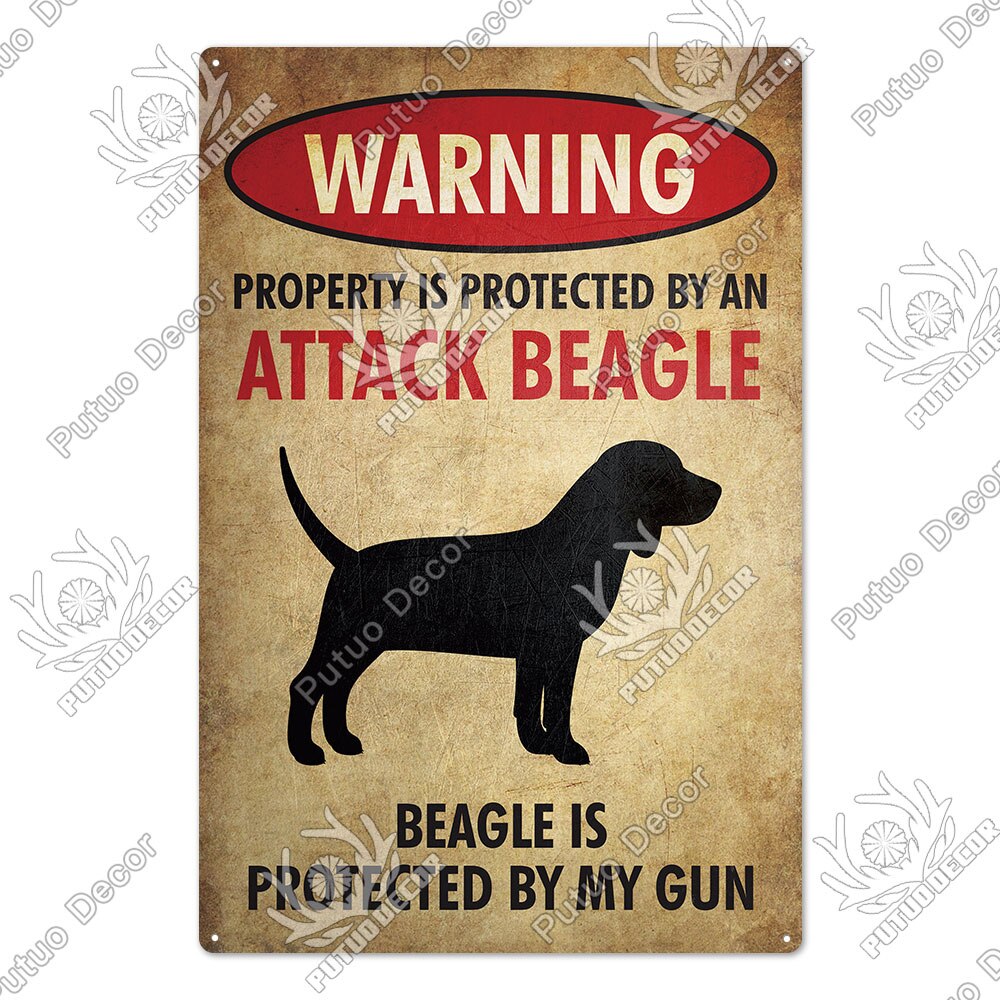Putuo Decor Dog Warning Vintage Tin Sign Metal Sign Lover Protected Pet Sign Wall Decor Farm Home Kennel Doghouse Decoration