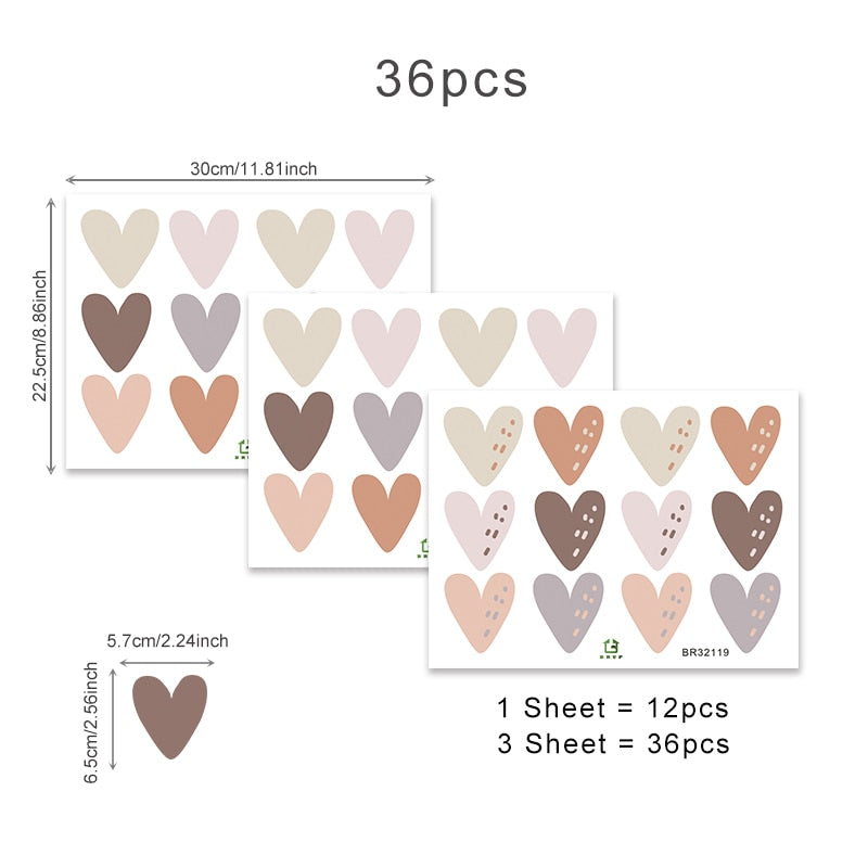 36pcs Heart Shape Boho Style Wall Stickers Bohemian Wall Decals for Living Room Bedroom Nursery Kids Room Home Decor
