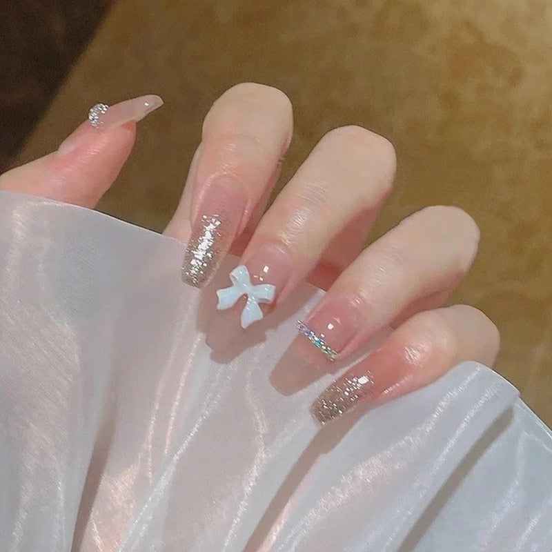 24pcs Rhinestone Design Fake Nails Shiny nail Decorations Press On nail Tips False Nail Patch