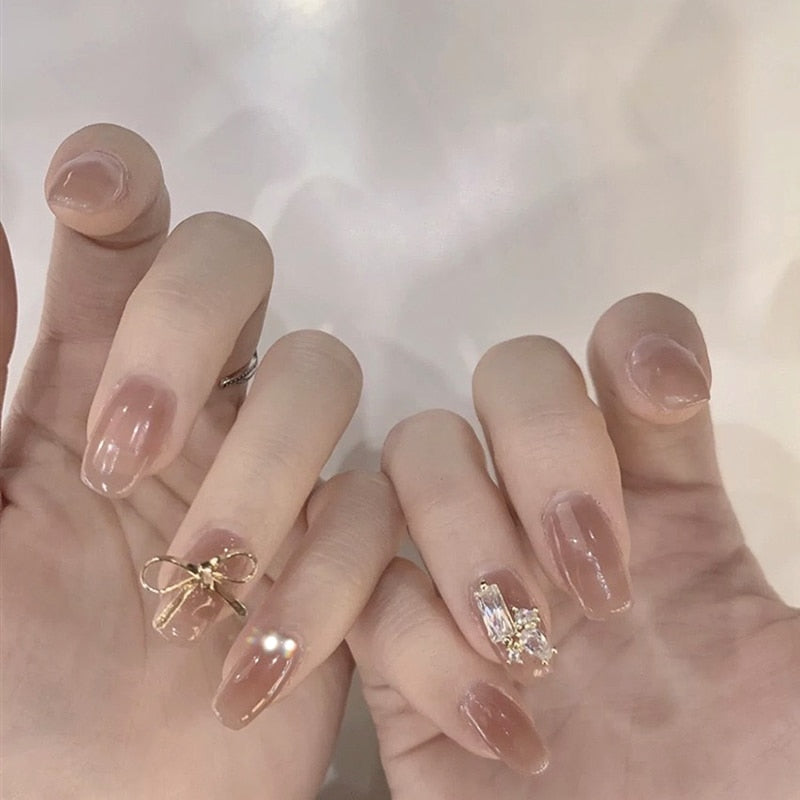 24pcs Rhinestone Design Fake Nails Shiny nail Decorations Press On nail Tips False Nail Patch