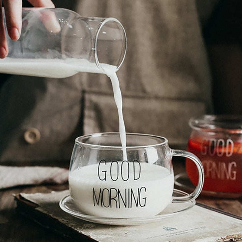 Letter Transparent Glass Cup Creative Coffee Tea Drinks Dessert Breakfast Milk Cup Glass Mugs Handle Drinkware Couple Gifts