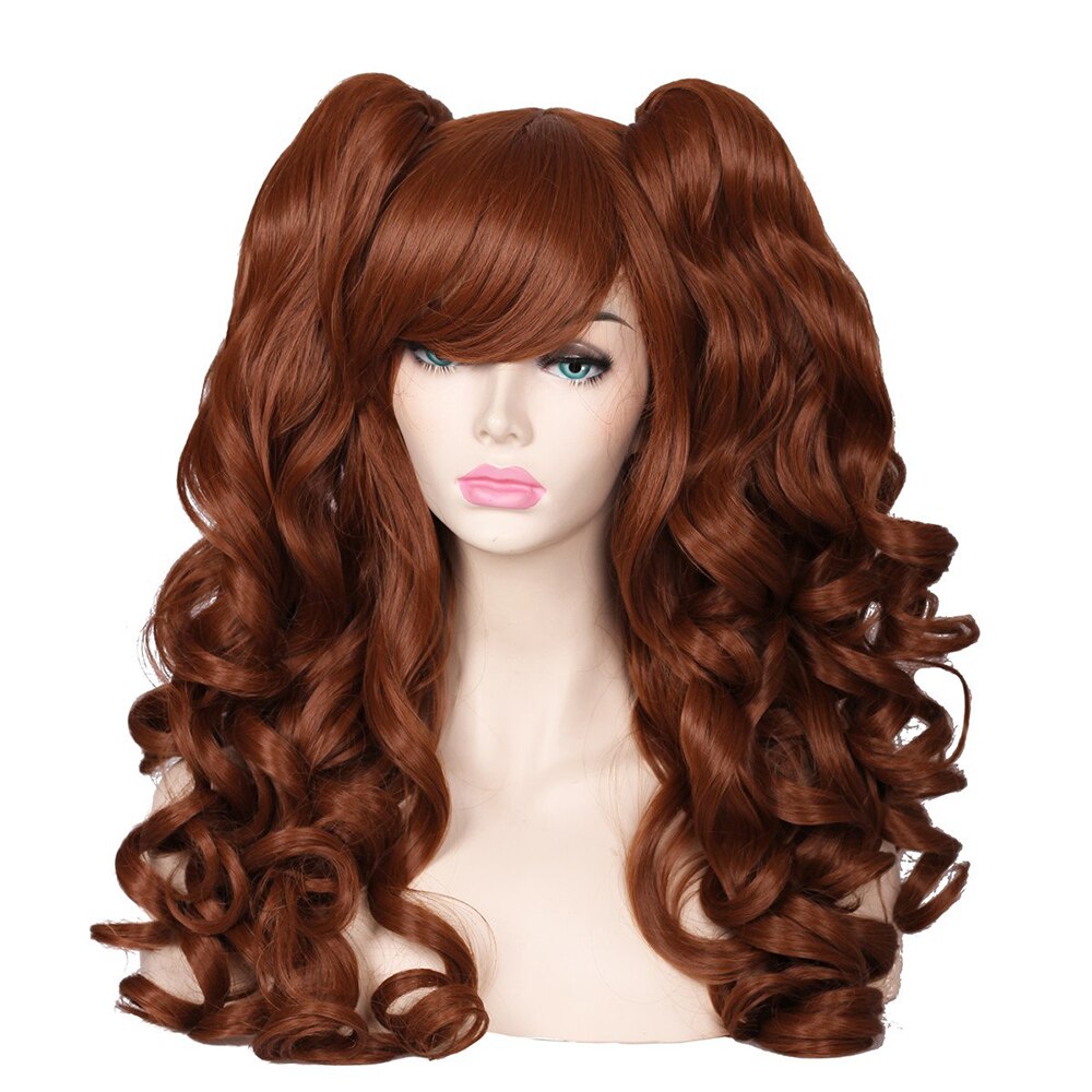 Long Curly Hair Ponytail Lolita Cosplay Lady Synthetic Wig Double Ponytail Detachable Black Gold Pink Purple Gradient Wig
