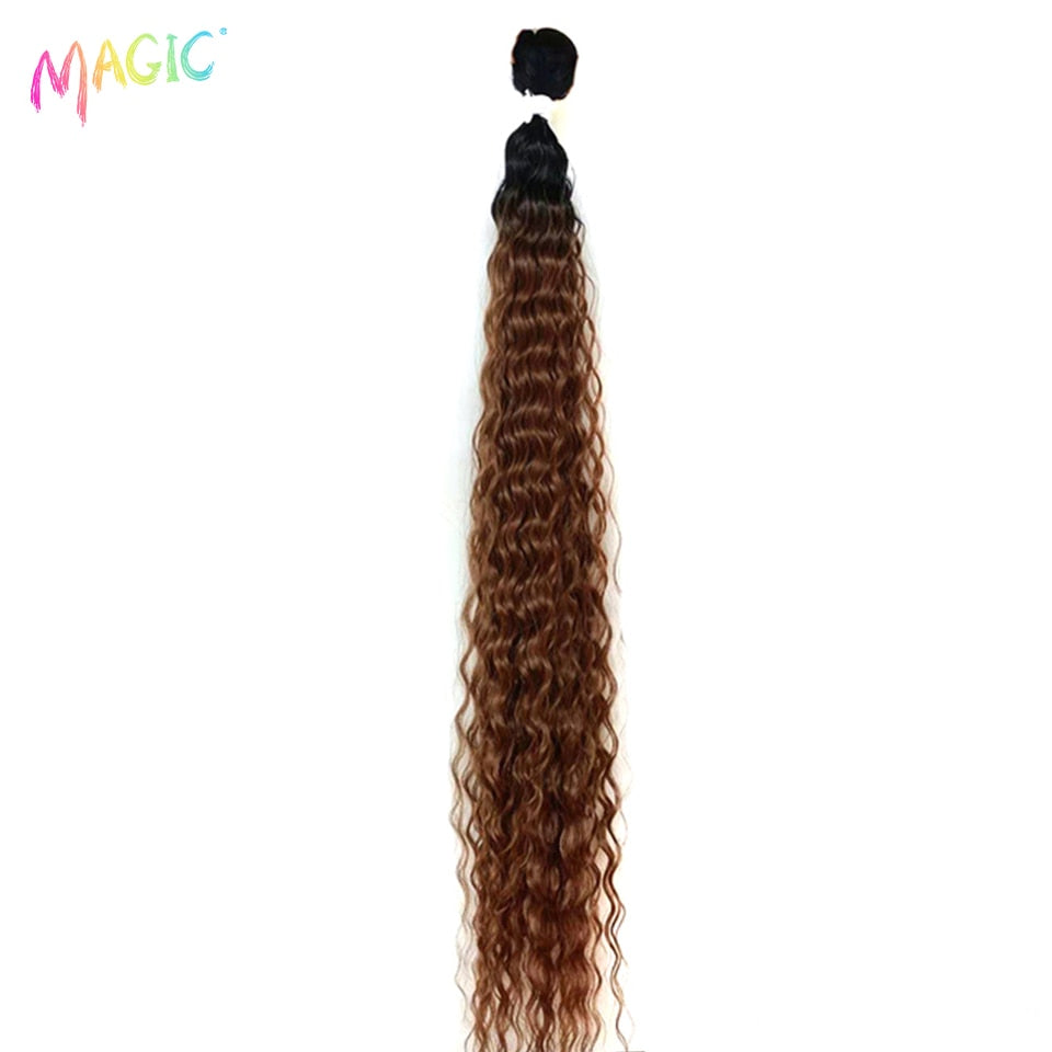 MAGIC Deep Curly Synthetic Hair Weave Deep Wave Hair Bundles 28 & 30 & 32 Inches Ombre Color Two Tone Curly Hair Extension 120g