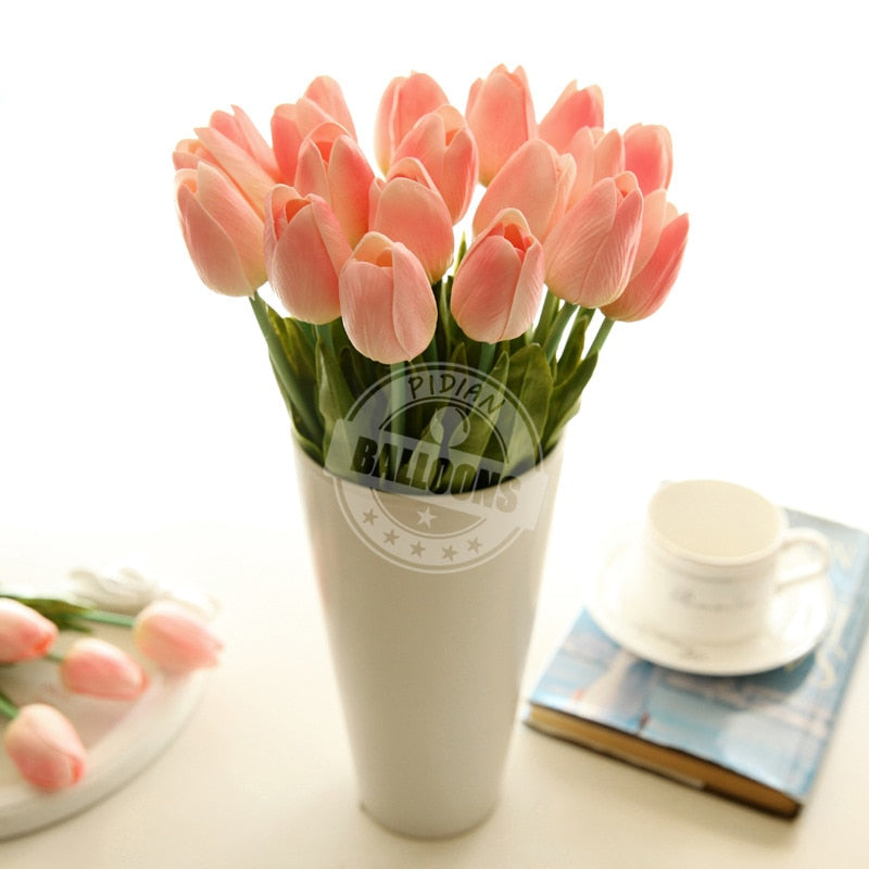 6/12/24/48pcs Artificial Flowers Senior PU Tulips Fake Flower Bouquet For Wedding Party Decor Supplies Home Garden
