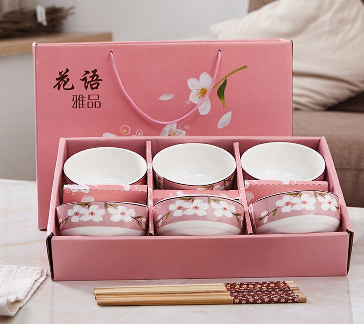 Ceramic Tableware Lucky Cat Set Blue and White Porcelain Bowl Gift Box