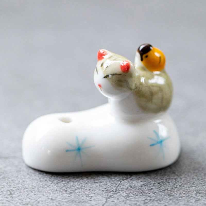 1PC Ceramic Cat Multifunctional Chopstick Rack Ornaments Incense Holder Incense Stick DIY Home Decoration