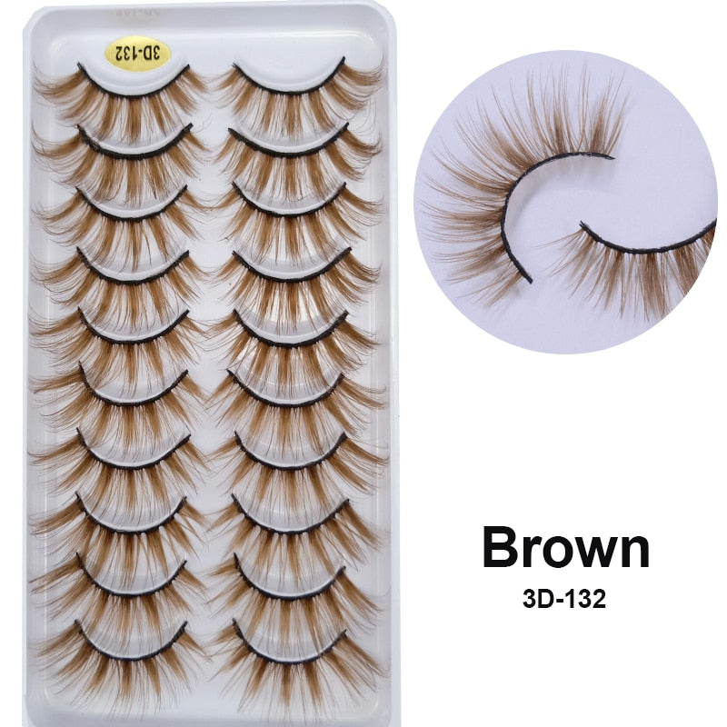 10Pairs/Lot Rainbow Colorful Mink False Eyelashes White Bulk Red Purple Blue Colors Fake Lashes for Dolls Cosplay