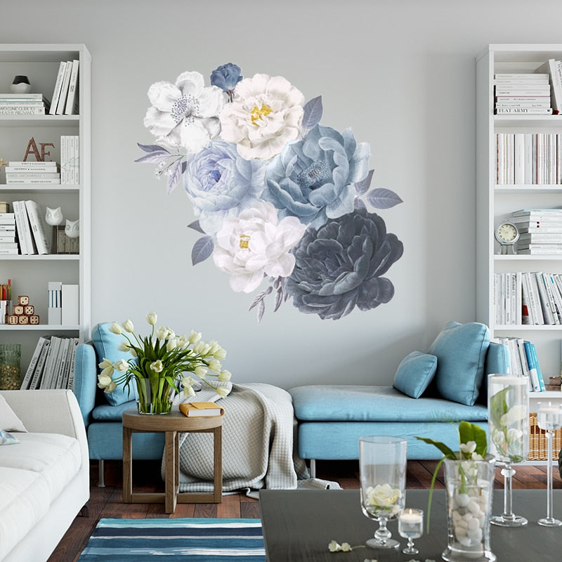 Watercolor Peony Flower Wall Stickers for Home room Background Wall Decor Vinyl Decals
