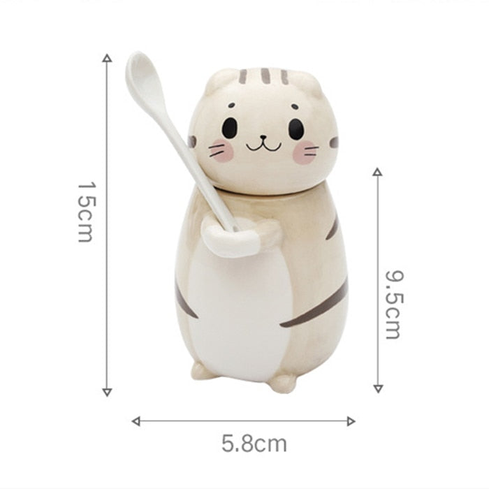 Cute Cat Ceramics Coffee Mug With Spoon Creative Hand Painted Drinkware Milk Tea Cups Gifts