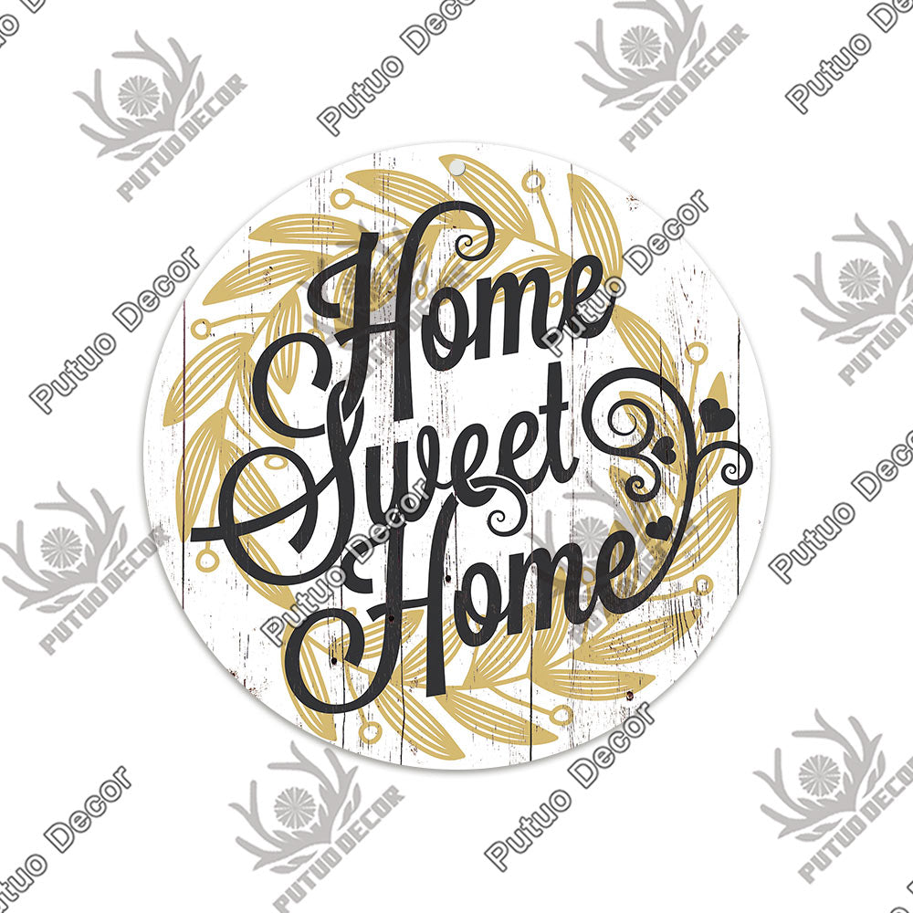 Putuo Decor Sweet Home Round Wooden Signs Home Wall Plaque Family Plaque Wood Gifts for Home Decor Living Room Door Decoration