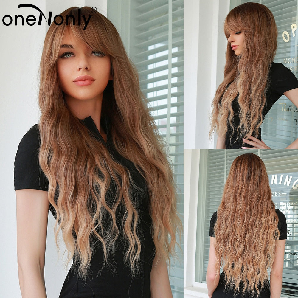 Orange Ginger Wig Female Long Wavy Women Wigs Natural Cosplay Lolita Daily Hair with Bangs Heat Resistant Fiber