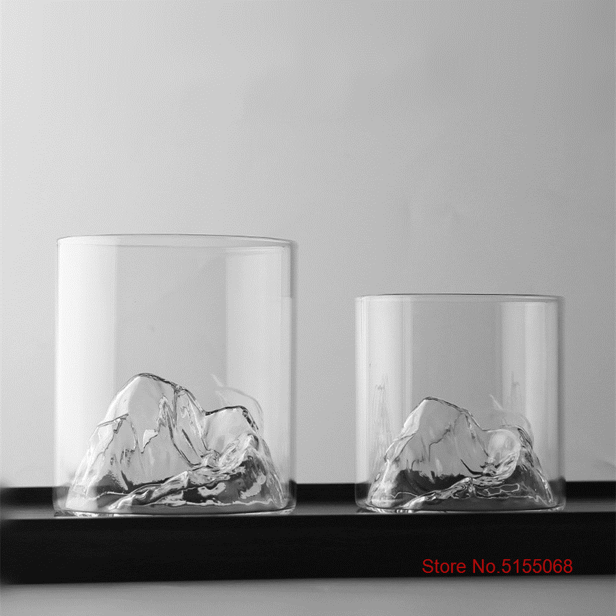 Large 3D Mountains Japanese Whisky Glasses Old Fashioned Whiskey Rock Glass Whiskey-glass Wood Gift Box Vodka Tumbler Wine Cup