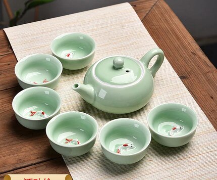 Fish tea set ceramic teapot kettle ceramic tea cup fish chinese kung fu tea set drinkware 1pot+6cups