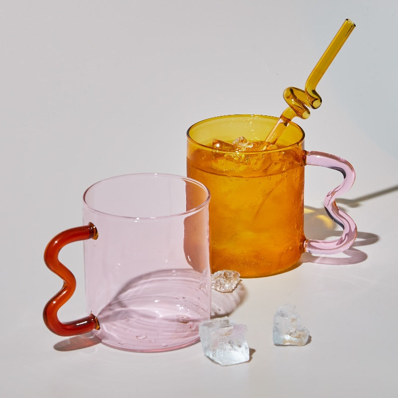 Colored Glass Cups Colorful Waved Ear Glass Mug Handmade Simple Wave Coffee Cup
