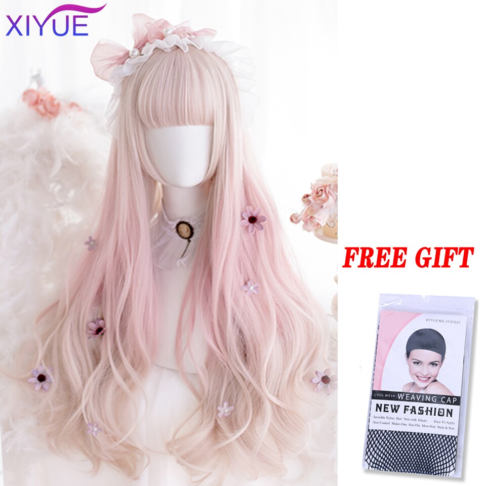 Blue Pink Lolita Wigs Ombre Long Water Wave Cosplay Wigs Synthetic Hair Wigs Heat Resistant For Women