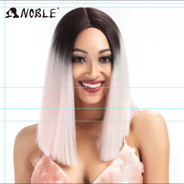 Noble Cosplay Synthetic Lace Wig Short Bob Straight 14 Inch Pink Ombre Blonde Wigs Synthetic Lace Wigs