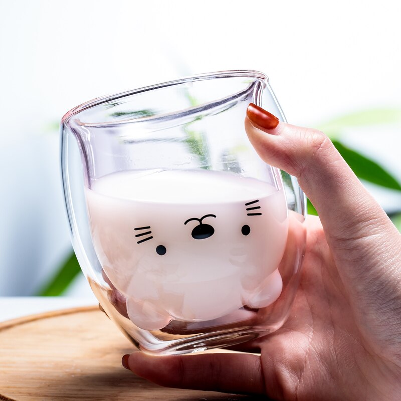 280ml Creative Cute Bear Double-layer Coffee Mug Cartoon Baby Duckling Animal Milk Glass