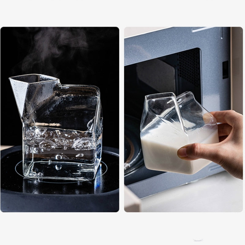 Japanese Style Glass Cup Square Milk Box Microwave Oven Can Heat Creative Home Kitchen Tableware Supplies