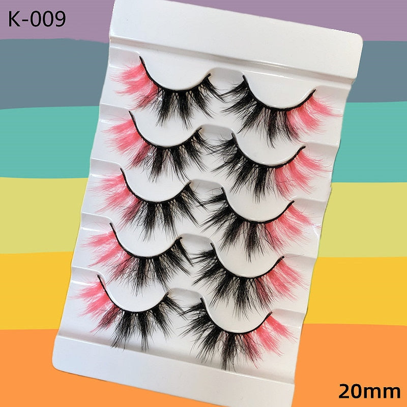 5 Pairs Red Green Yellow Pink Colored Eyelashes for Wholesale Colorful Faux Lashes in Bulk with butterfly and flowers ombre
