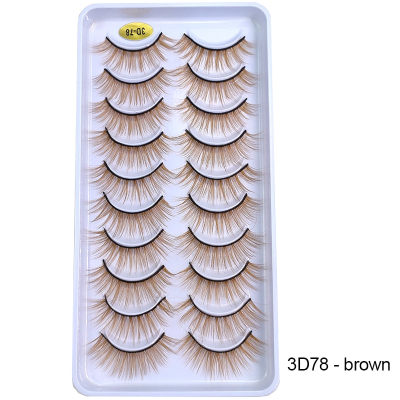 10Pairs/Lot Rainbow Colorful Mink False Eyelashes White Bulk Red Purple Blue Colors Fake Lashes for Dolls Cosplay