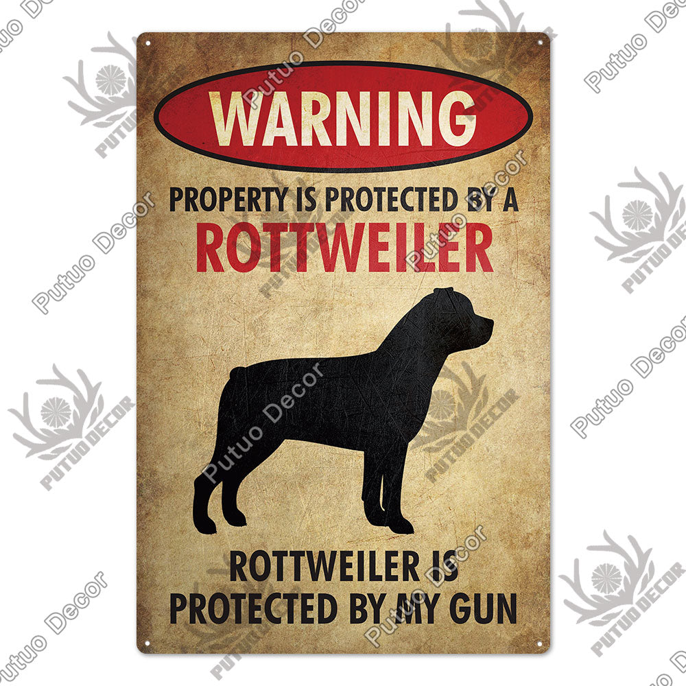 Putuo Decor Dog Warning Vintage Tin Sign Metal Sign Lover Protected Pet Sign Wall Decor Farm Home Kennel Doghouse Decoration