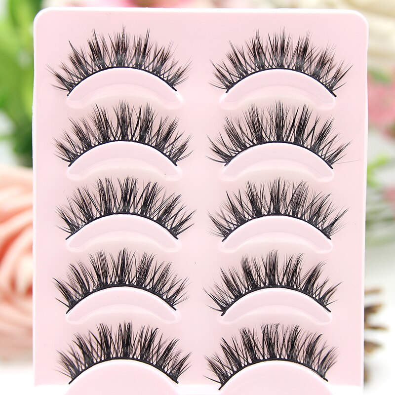 5pair Makeup False Eyelashes Natural Crisscross Thick Soft Eyelashes 100% Handmade Cotton Stems Fake Eyelashes Stage Lashes