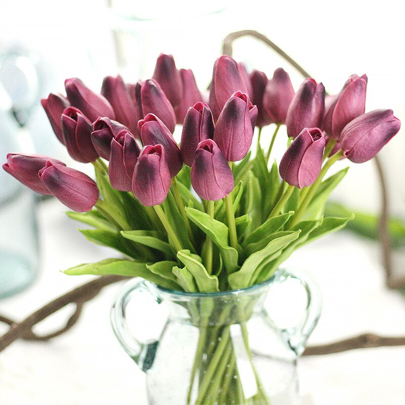 6/12/24/48pcs Artificial Flowers Senior PU Tulips Fake Flower Bouquet For Wedding Party Decor Supplies Home Garden
